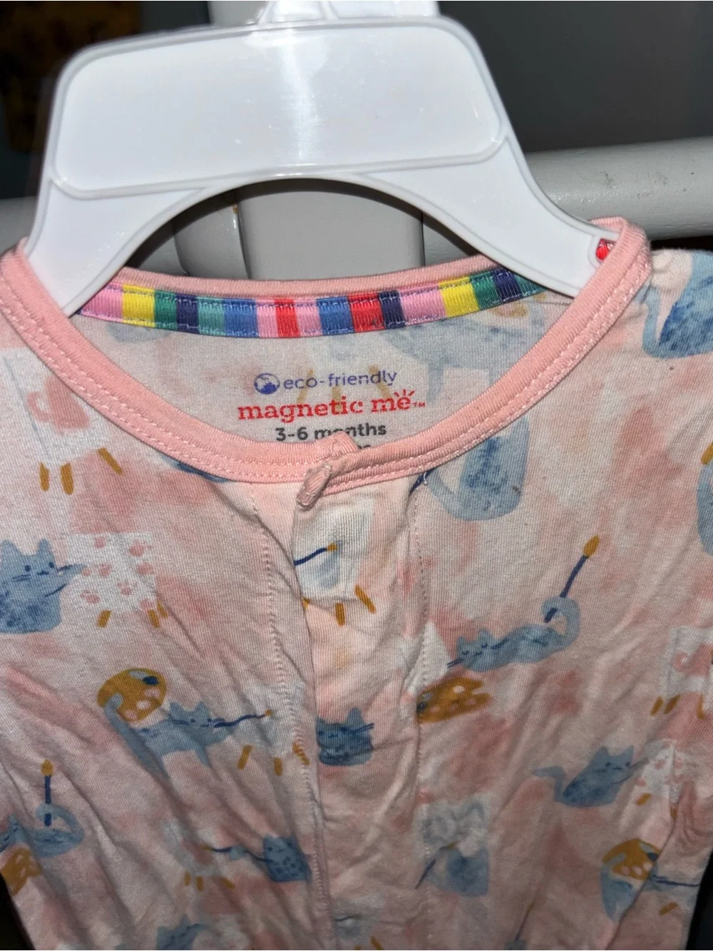 Magnetic Me 3-6 mos Pink Pajama with Rainbow Trim